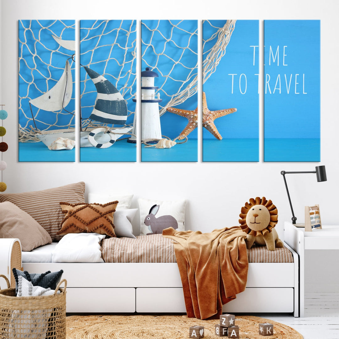 Sailing Boat Starfish and Lighthouse Extra Wall Art Canvas Print Artwork