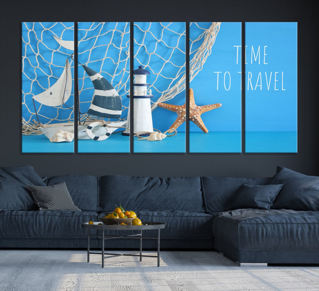 Sailing Boat Starfish and Lighthouse Extra Wall Art Canvas Print Artwork