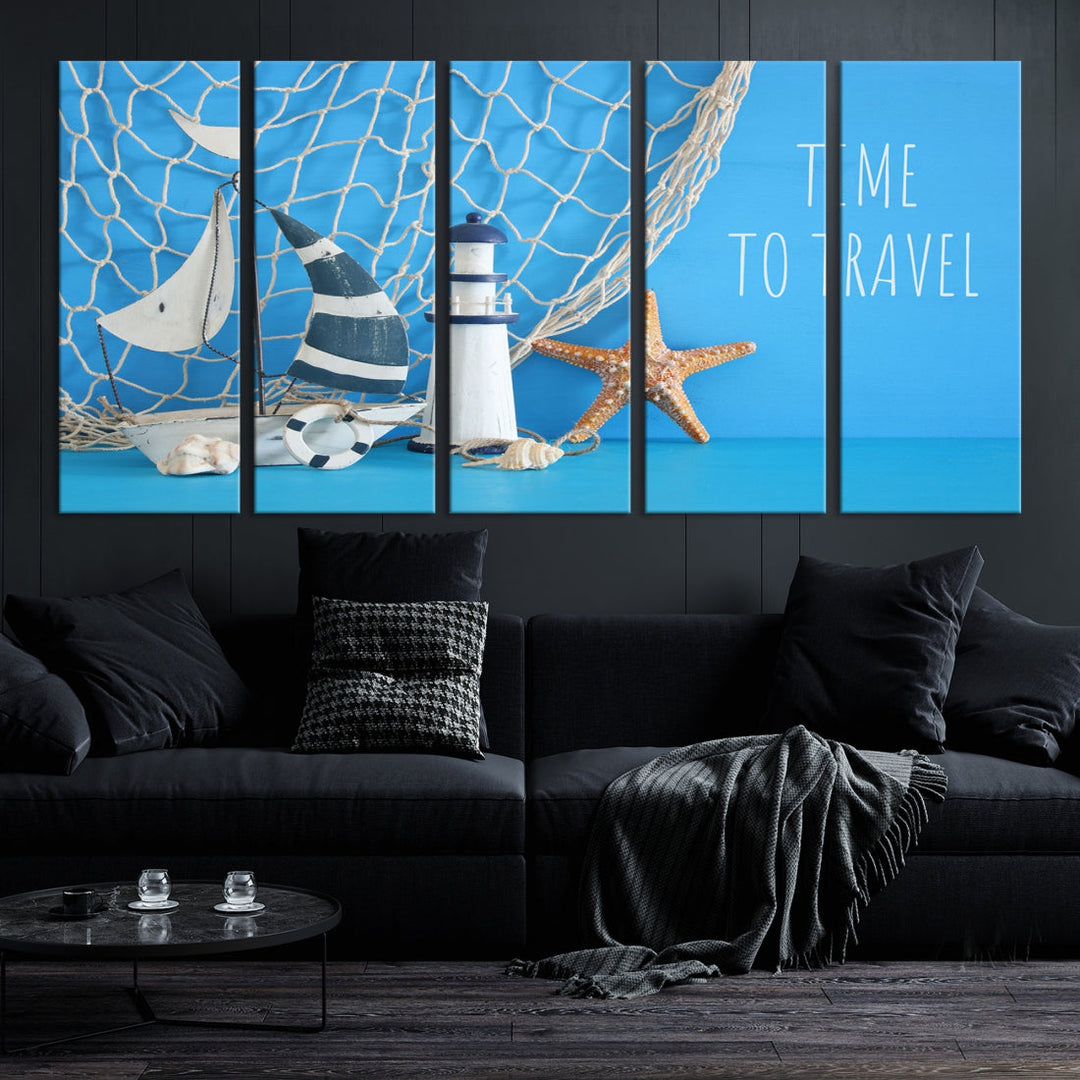 Sailing Boat Starfish and Lighthouse Extra Wall Art Canvas Print Artwork