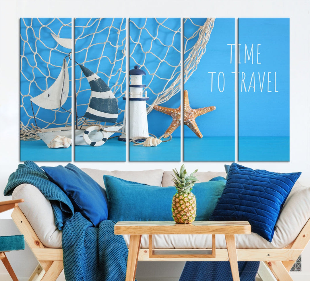 Sailing Boat Starfish and Lighthouse Extra Wall Art Canvas Print Artwork