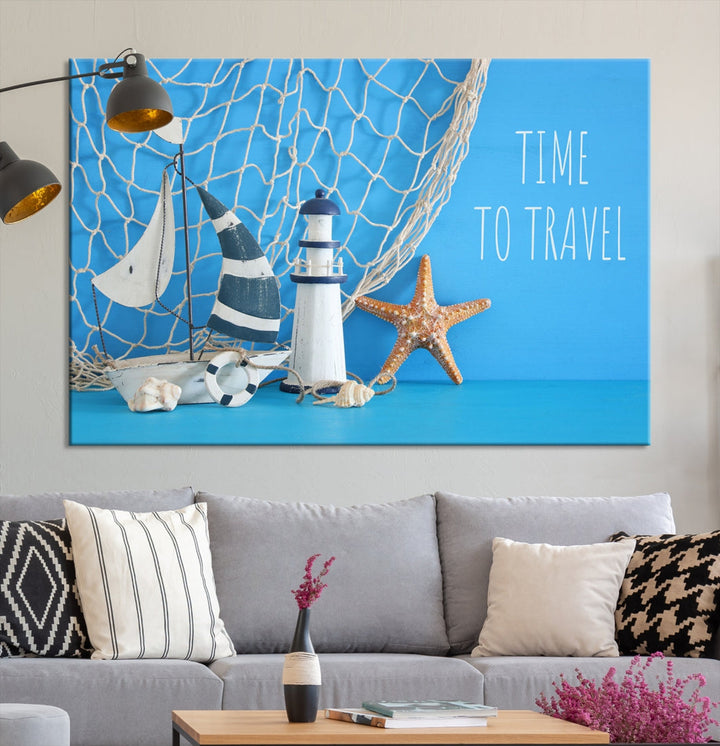 Sailing Boat Starfish and Lighthouse Extra Wall Art Canvas Print Artwork