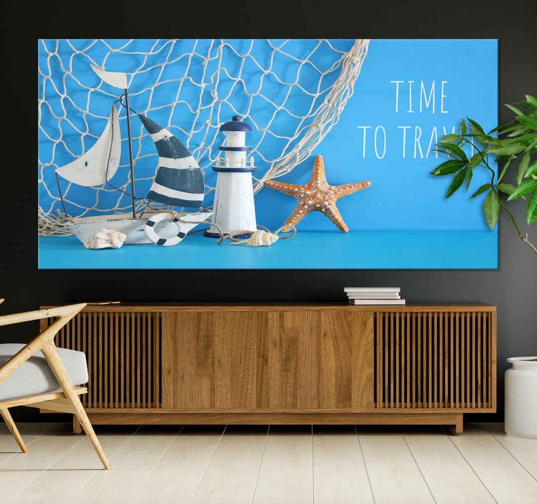 Sailing Boat Starfish and Lighthouse Extra Wall Art Canvas Print Artwork