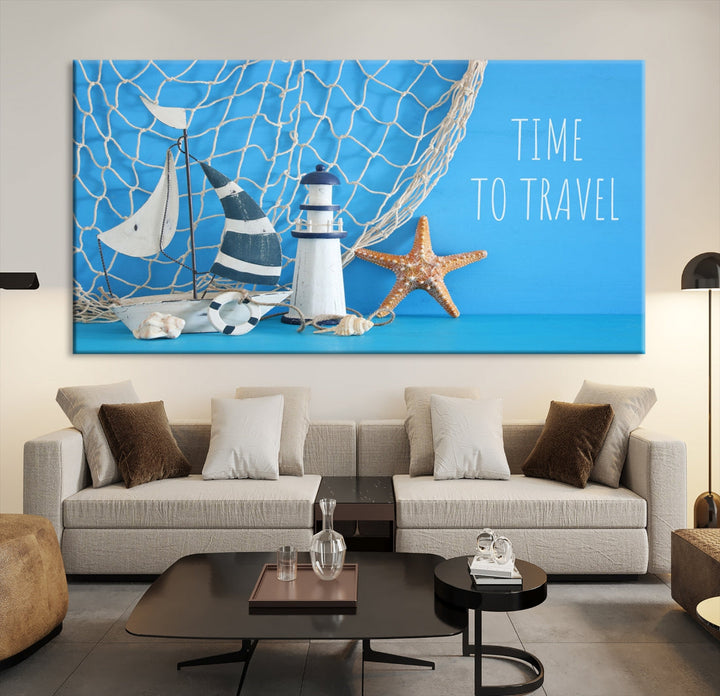 Sailing Boat Starfish and Lighthouse Extra Wall Art Canvas Print Artwork