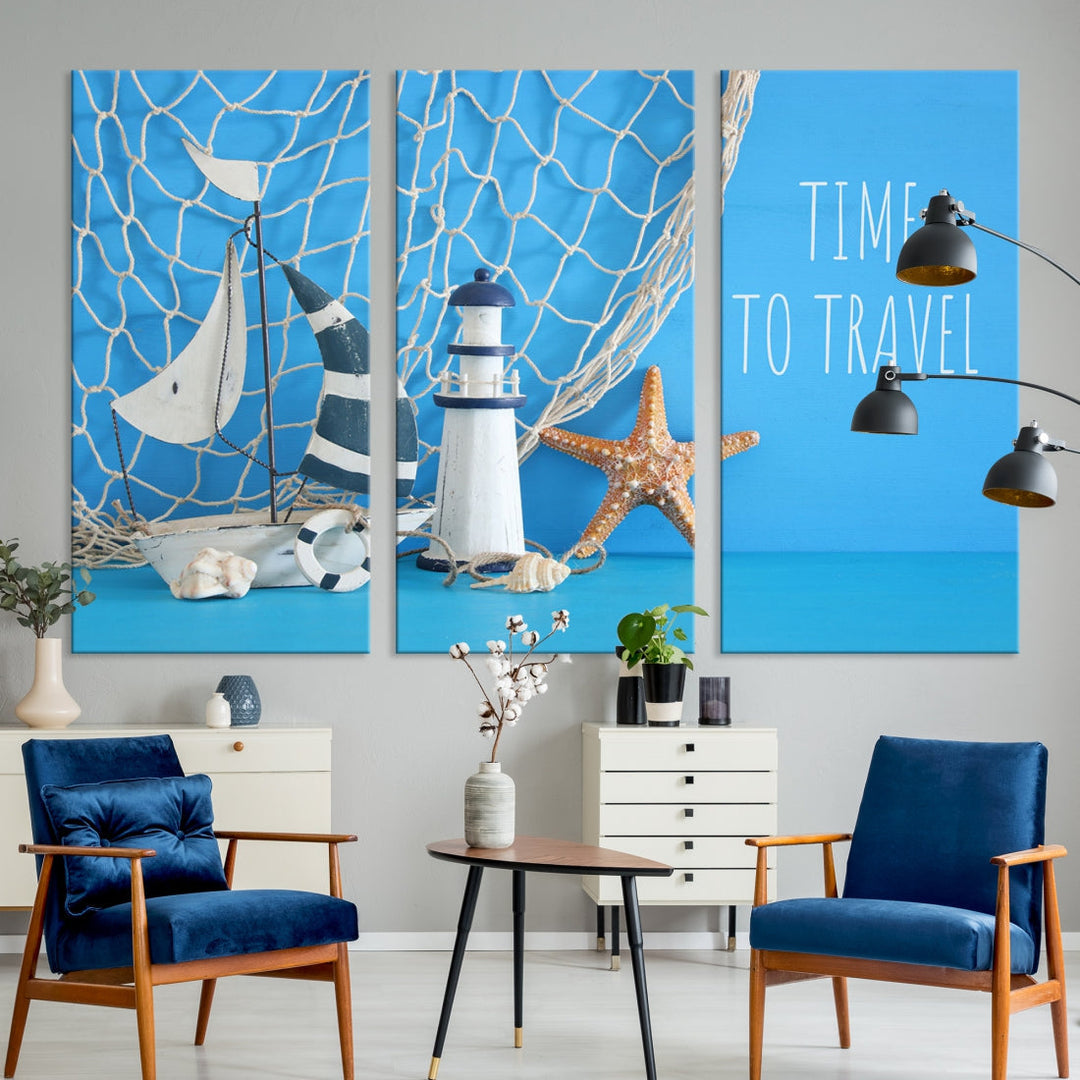 Sailing Boat Starfish and Lighthouse Extra Wall Art Canvas Print Artwork