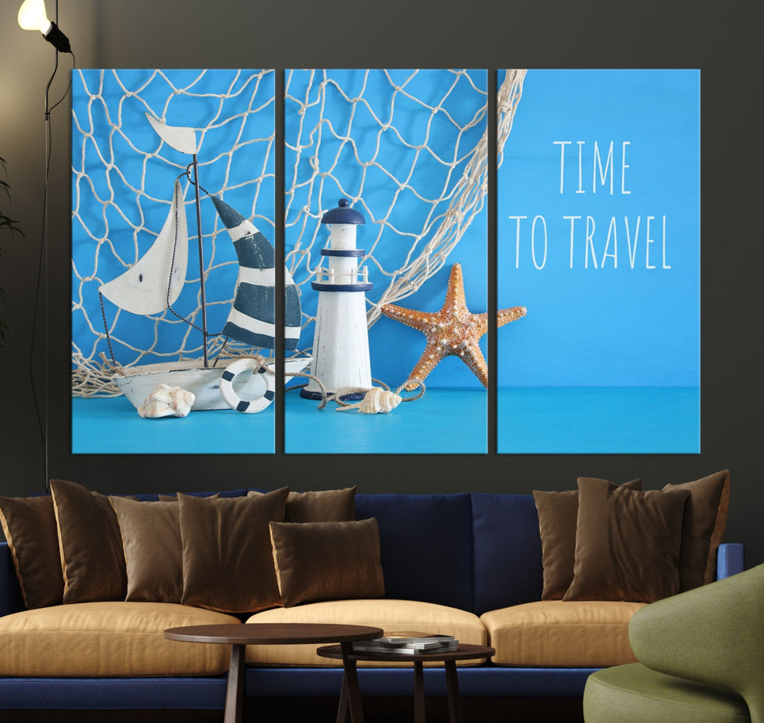 Sailing Boat Starfish and Lighthouse Extra Wall Art Canvas Print Artwork