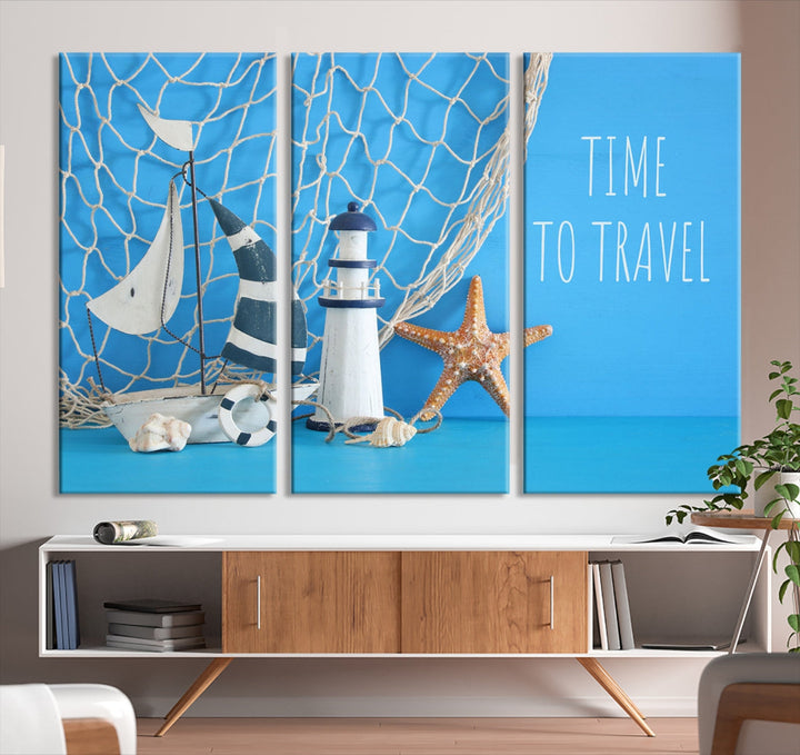 Sailing Boat Starfish and Lighthouse Extra Wall Art Canvas Print Artwork