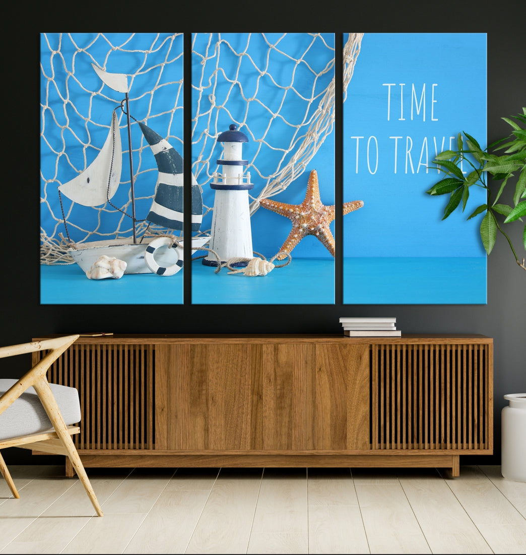 Sailing Boat Starfish and Lighthouse Extra Wall Art Canvas Print Artwork