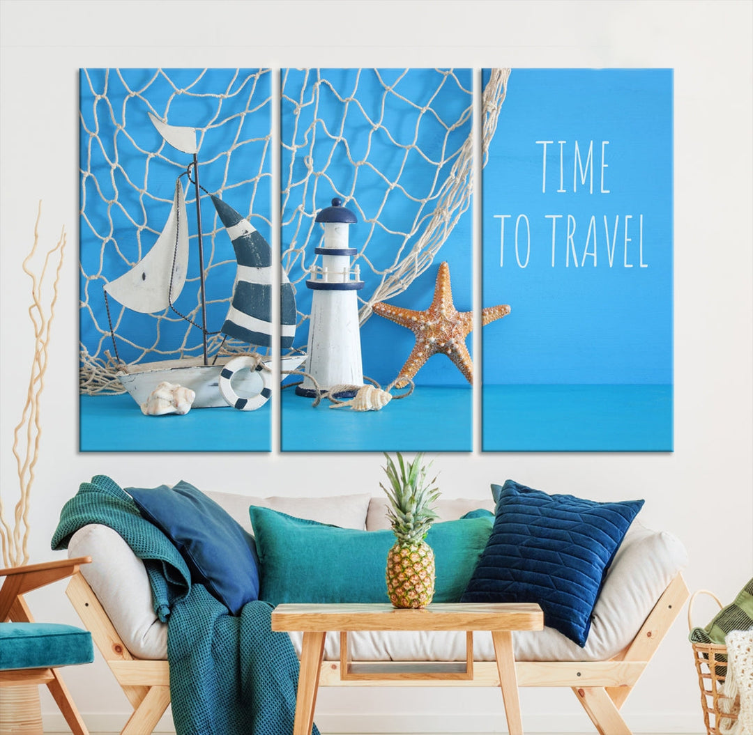 Sailing Boat Starfish and Lighthouse Extra Wall Art Canvas Print Artwork