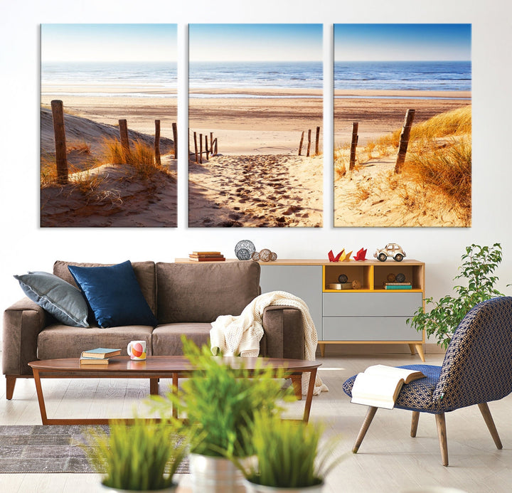 Sandy Beach Large Nature Ocean Landscape Canvas Art Print for Wall Decor