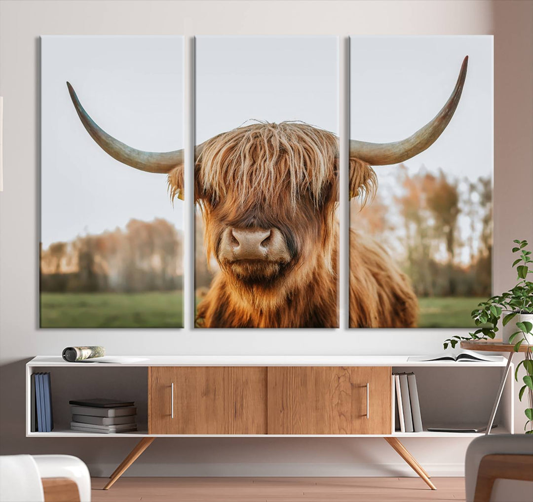 Scottish Cow Stuffed Animal Wall Art Canvas