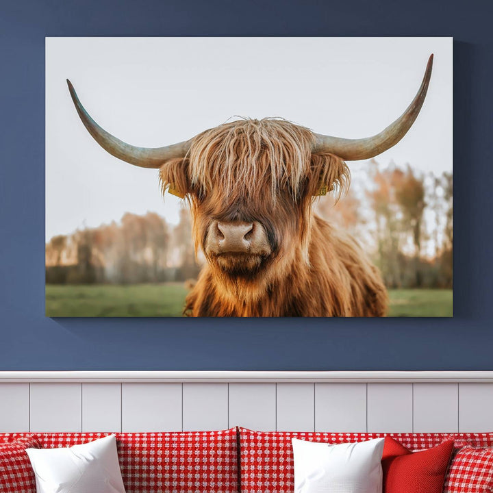 Scottish Cow Stuffed Animal Wall Art Canvas