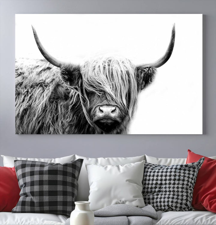 Scottish Cow Stuffed Animal Wall Art Canvas