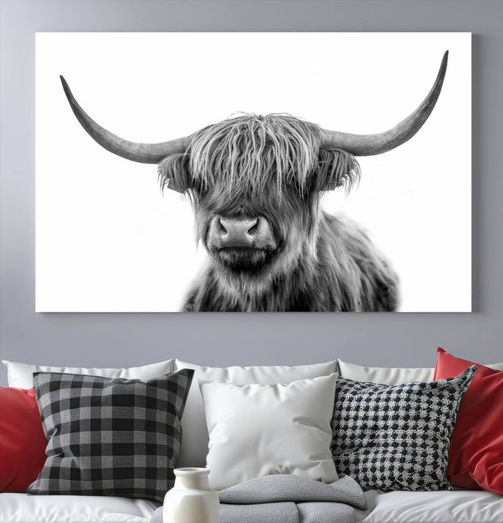 Scottish Cow Stuffed Animal Wall Art Canvas