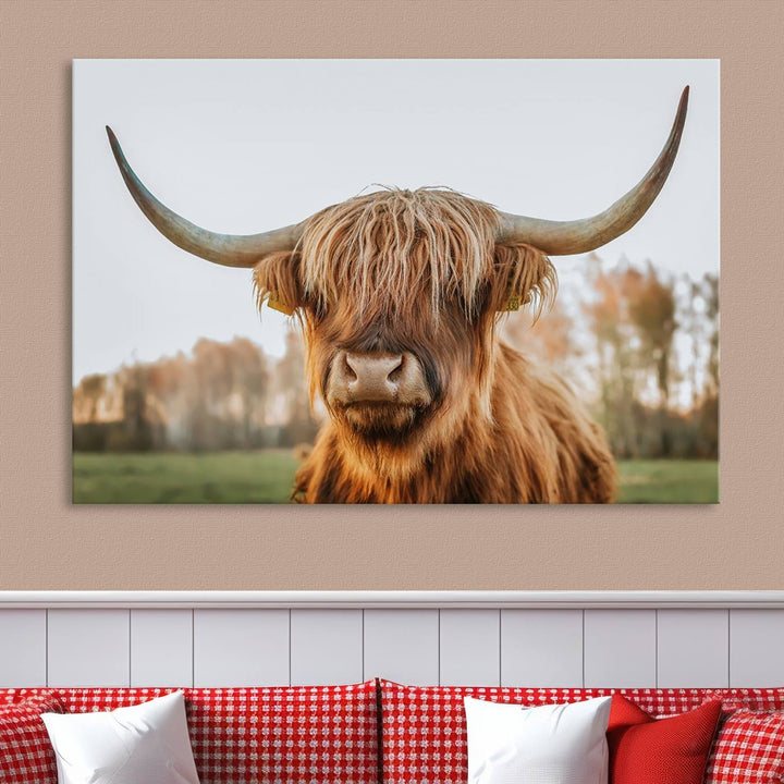 Scottish Cow Stuffed Animal Wall Art Canvas