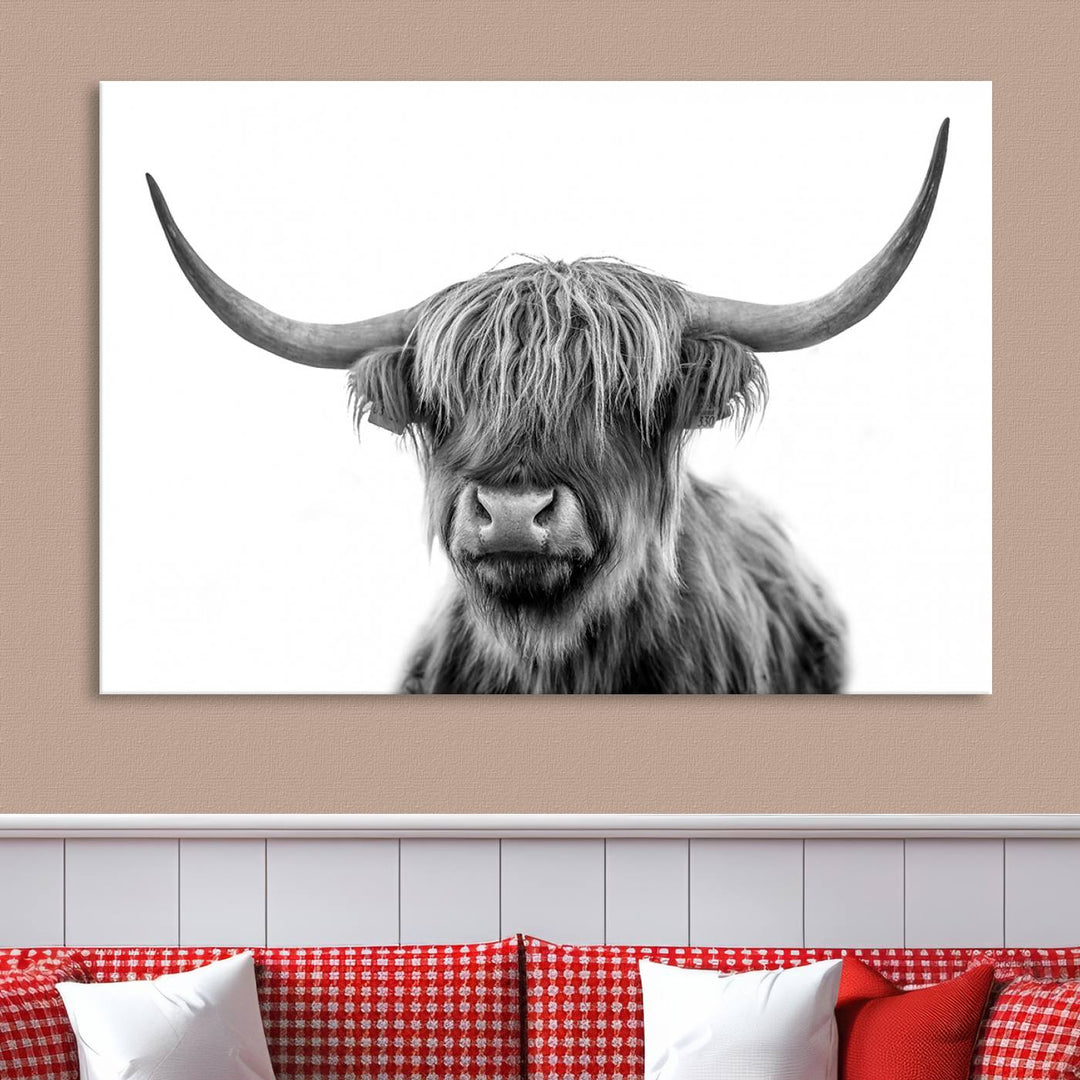 Scottish Cow Stuffed Animal Wall Art Canvas