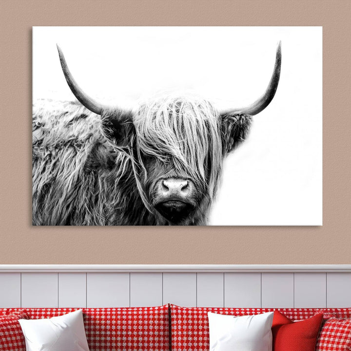 Scottish Cow Stuffed Animal Wall Art Canvas