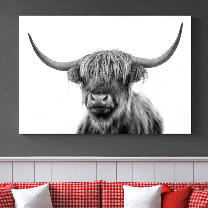 Scottish Cow Stuffed Animal Wall Art Canvas