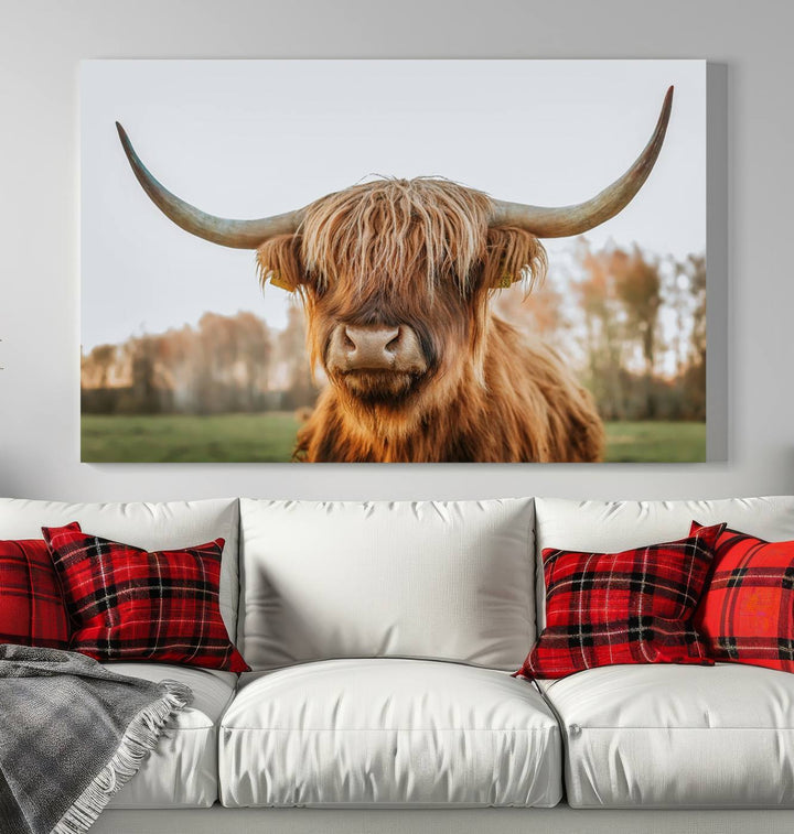 Scottish Cow Stuffed Animal Wall Art Canvas