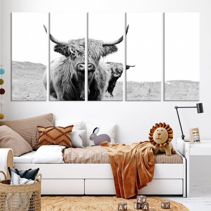 Beautiful Highland Cow Canvas Wall Art Modern Home Decor