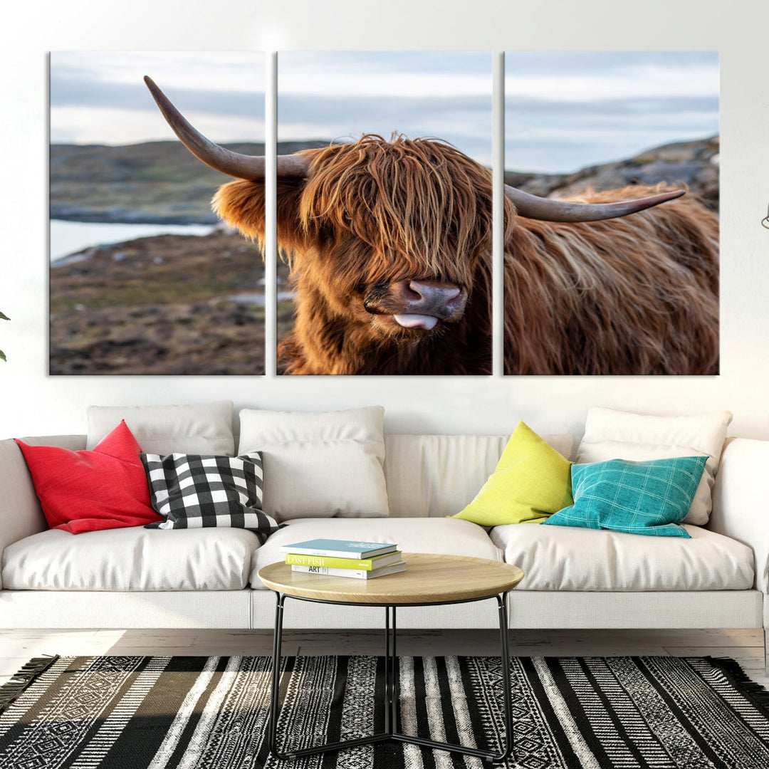 Cuddly Highland Cow Canvas Photo Wall Art Print Highlands Art Cute Animal Wall Art