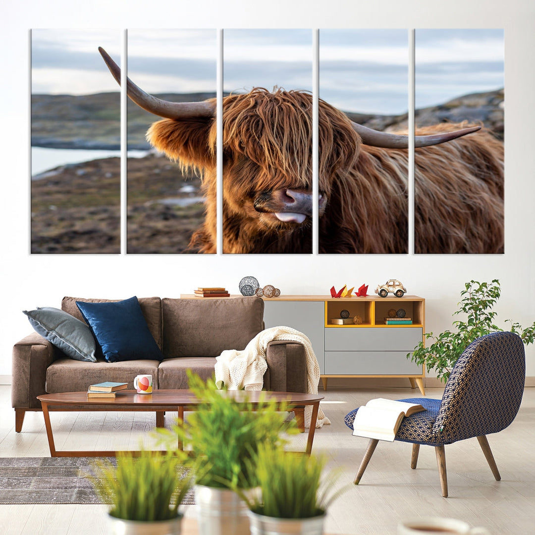 Cuddly Highland Cow Canvas Photo Wall Art Print Highlands Art Cute Animal Wall Art