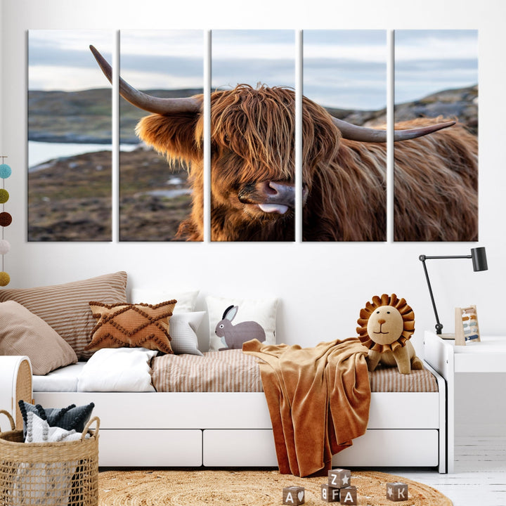 Cuddly Highland Cow Canvas Photo Wall Art Print Highlands Art Cute Animal Wall Art