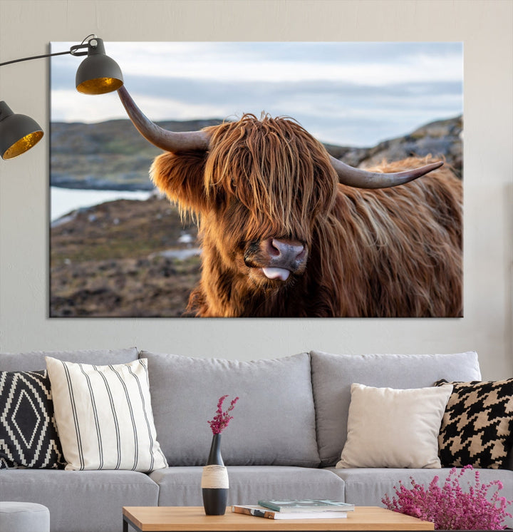 Cuddly Highland Cow Canvas Photo Wall Art Print Highlands Art Cute Animal Wall Art