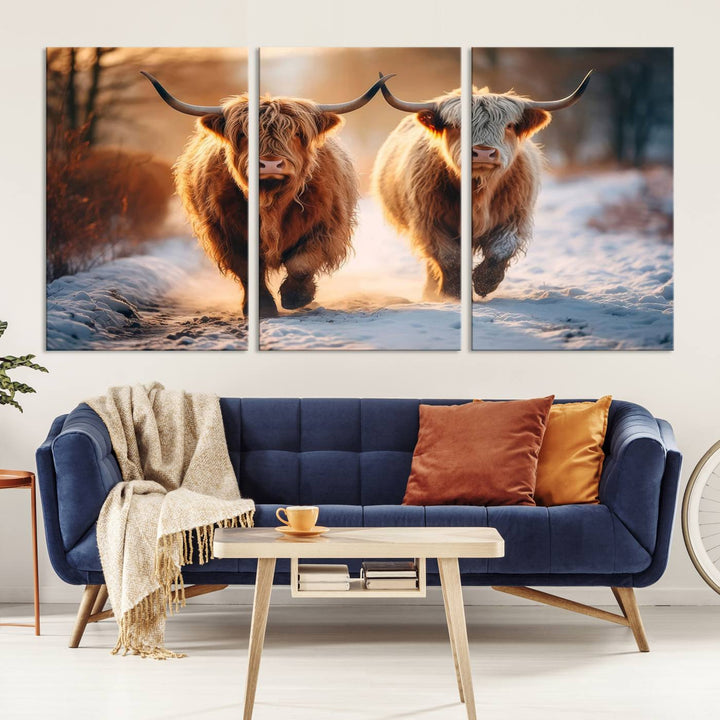 Scottish Highland Cow Horn Farm Wall Art Canvas Print