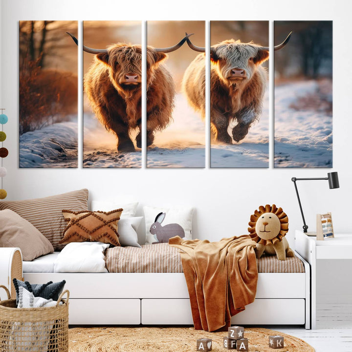 Scottish Highland Cow Horn Farm Wall Art Canvas Print