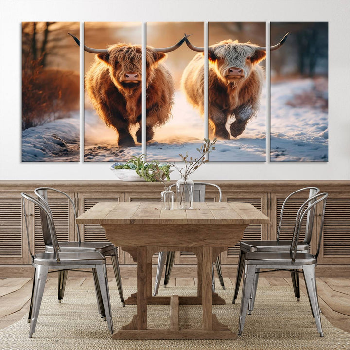 Scottish Highland Cow Horn Farm Wall Art Canvas Print