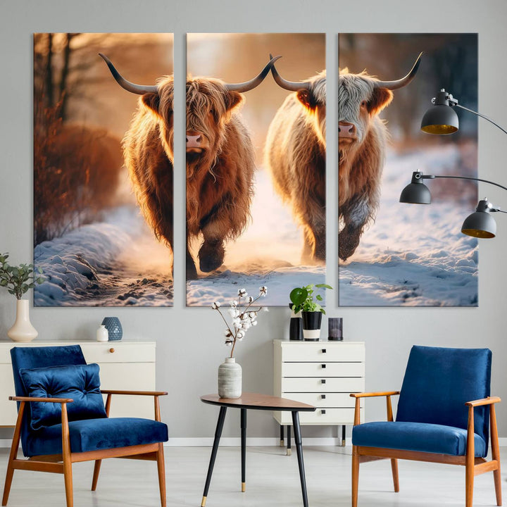 Scottish Highland Cow Horn Farm Wall Art Canvas Print