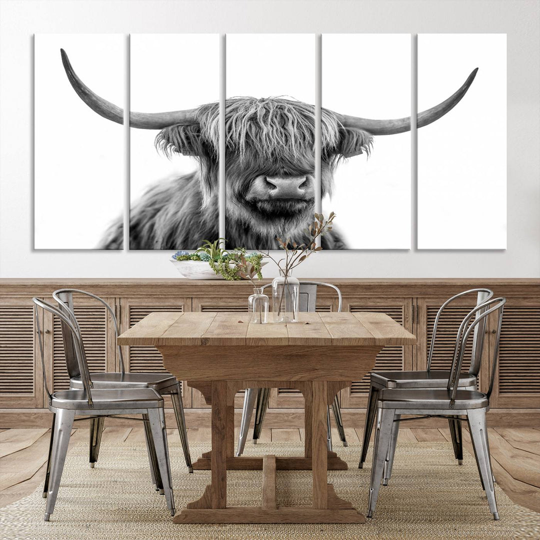 Scottish Highland Cow Wall Art Print - Large Highland Cow Canvas Print for Living Room, Scottish Black Rustic Longhorn Wall Art Decor, Ready to Hang