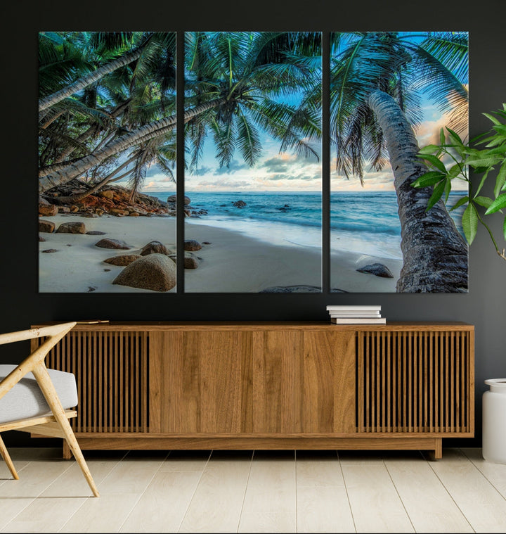 Sea Ocean Palm Trees Sunset Beach Wall Art Canvas Print