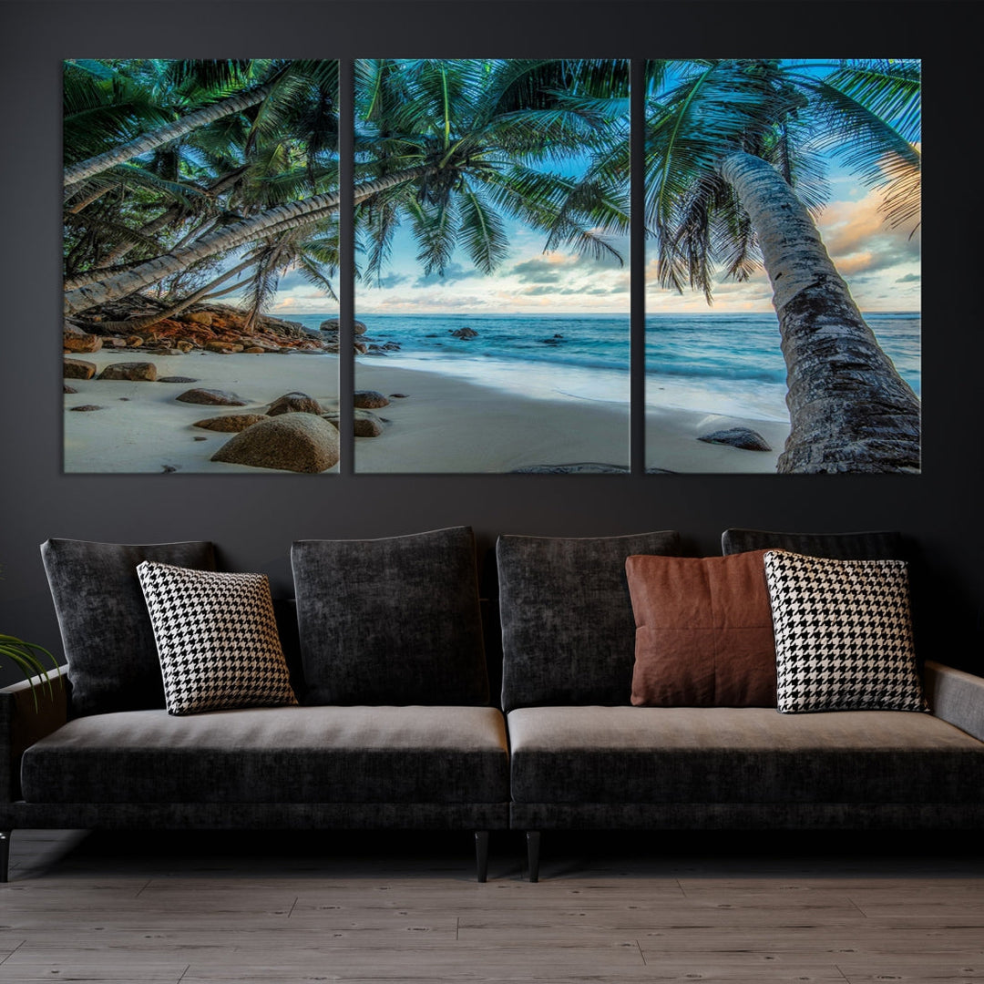 Sea Ocean Palm Trees Sunset Beach Wall Art Canvas Print