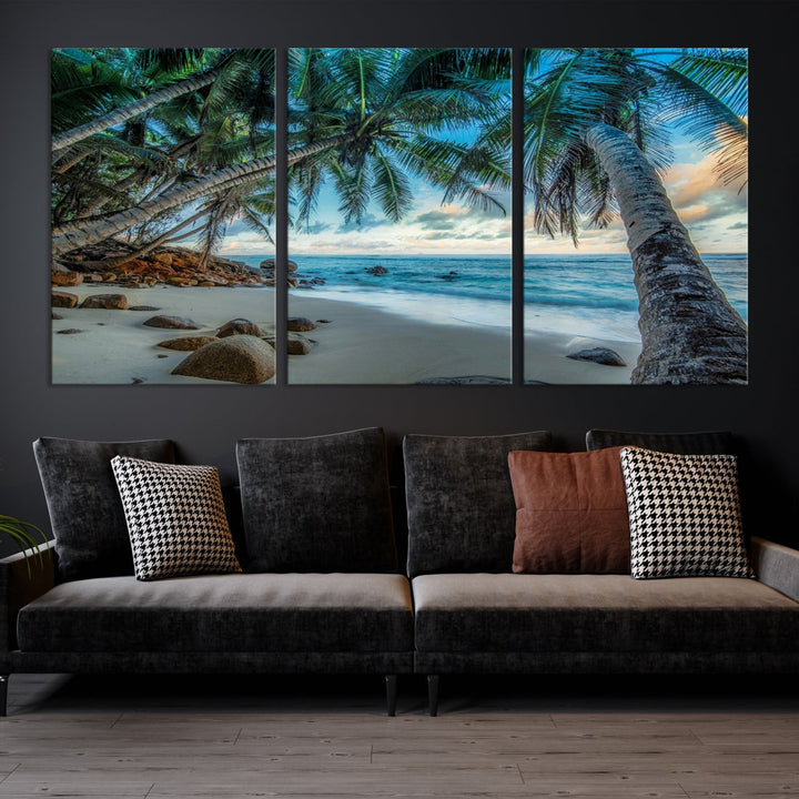 Sea Ocean Palm Trees Sunset Beach Wall Art Canvas Print