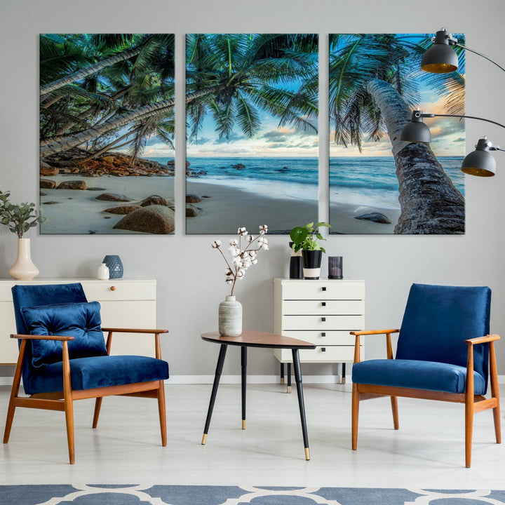 Sea Ocean Palm Trees Sunset Beach Wall Art Canvas Print