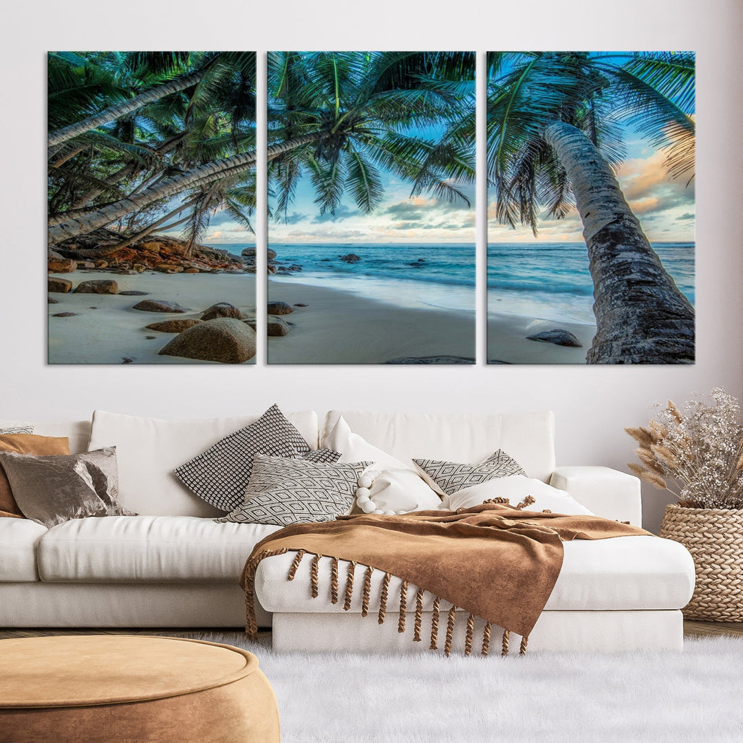 Sea Ocean Palm Trees Sunset Beach Wall Art Canvas Print