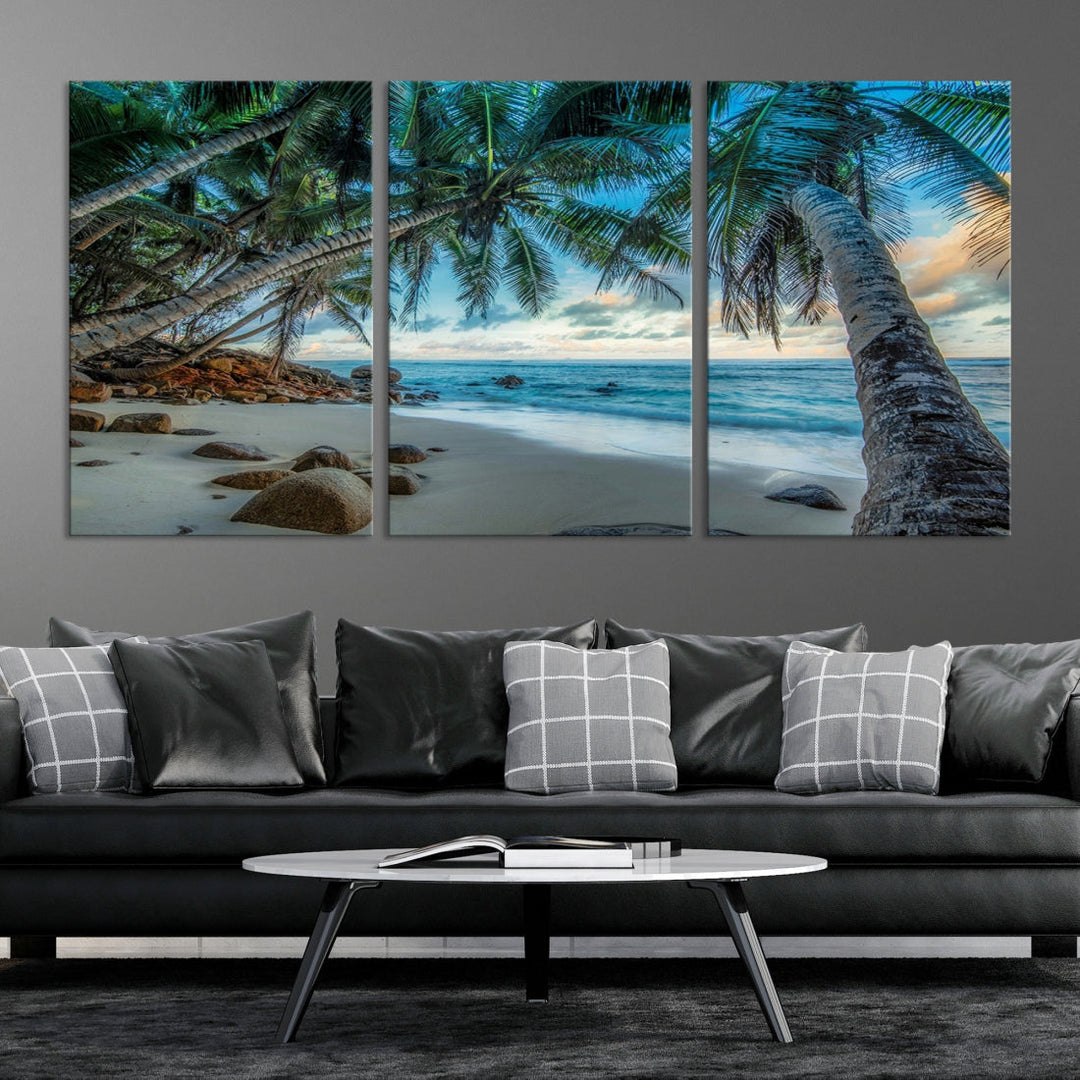 Sea Ocean Palm Trees Sunset Beach Wall Art Canvas Print