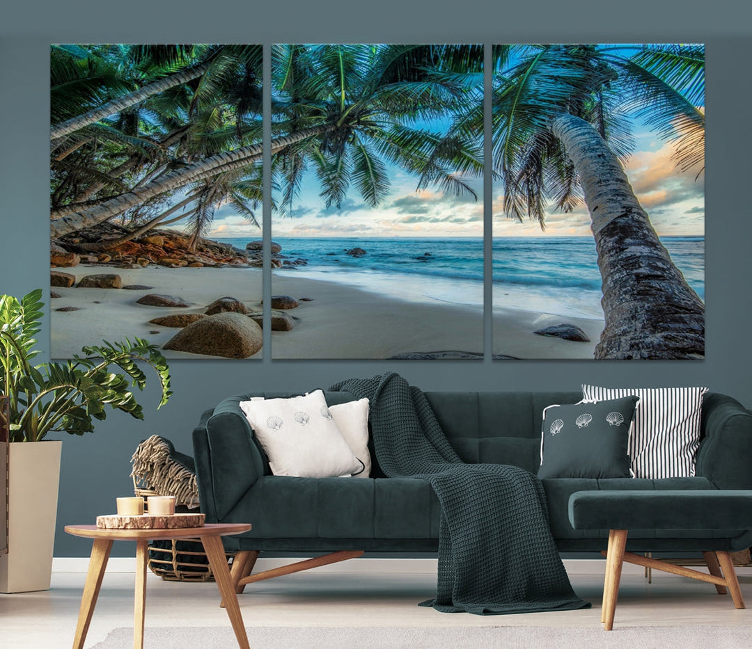 Sea Ocean Palm Trees Sunset Beach Wall Art Canvas Print