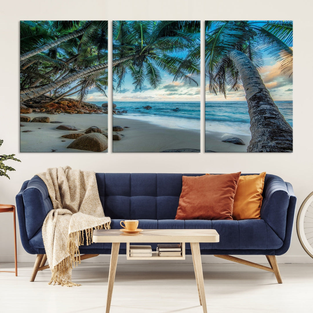 Sea Ocean Palm Trees Sunset Beach Wall Art Canvas Print