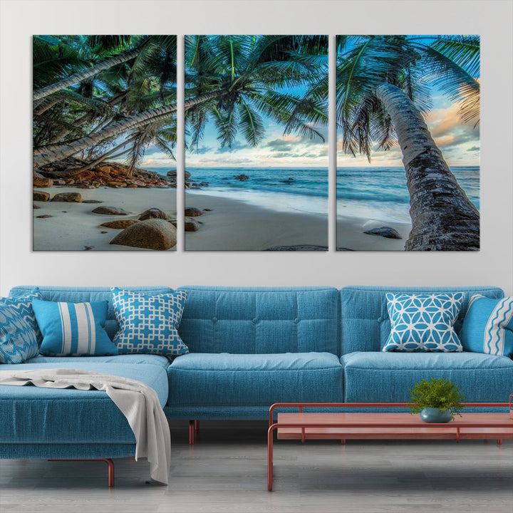 Sea Ocean Palm Trees Sunset Beach Wall Art Canvas Print