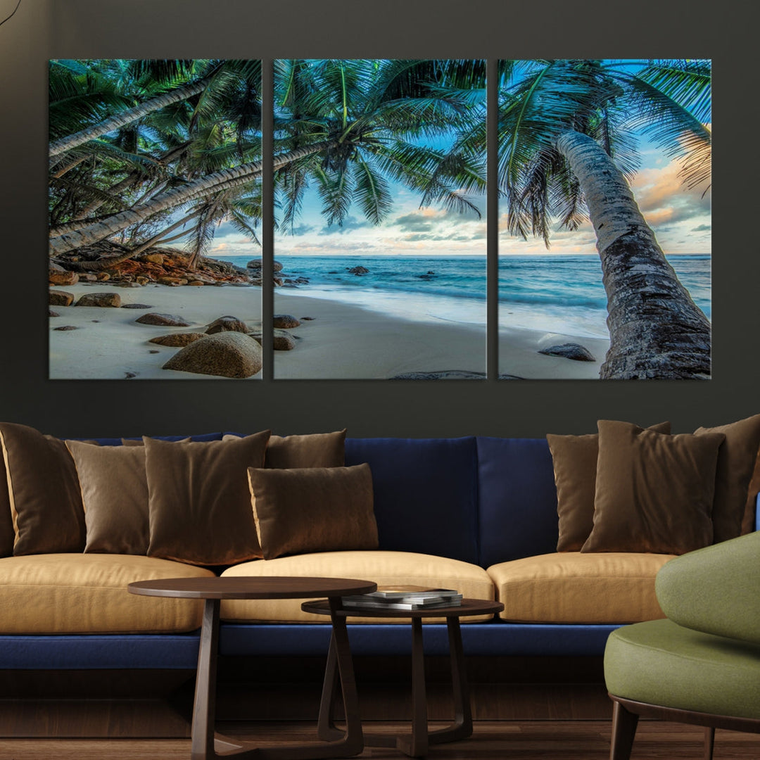 Sea Ocean Palm Trees Sunset Beach Wall Art Canvas Print