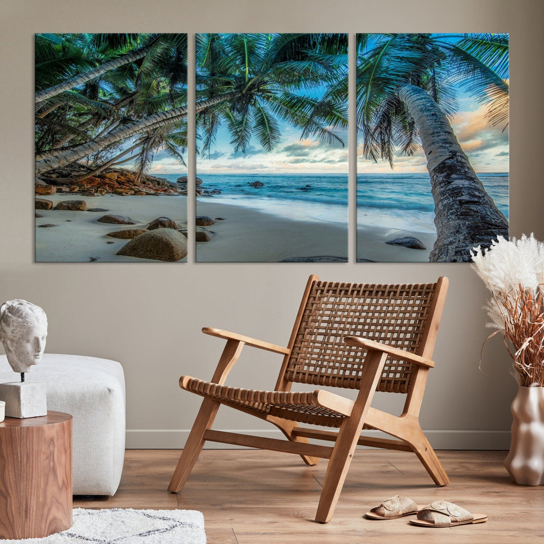 Sea Ocean Palm Trees Sunset Beach Wall Art Canvas Print