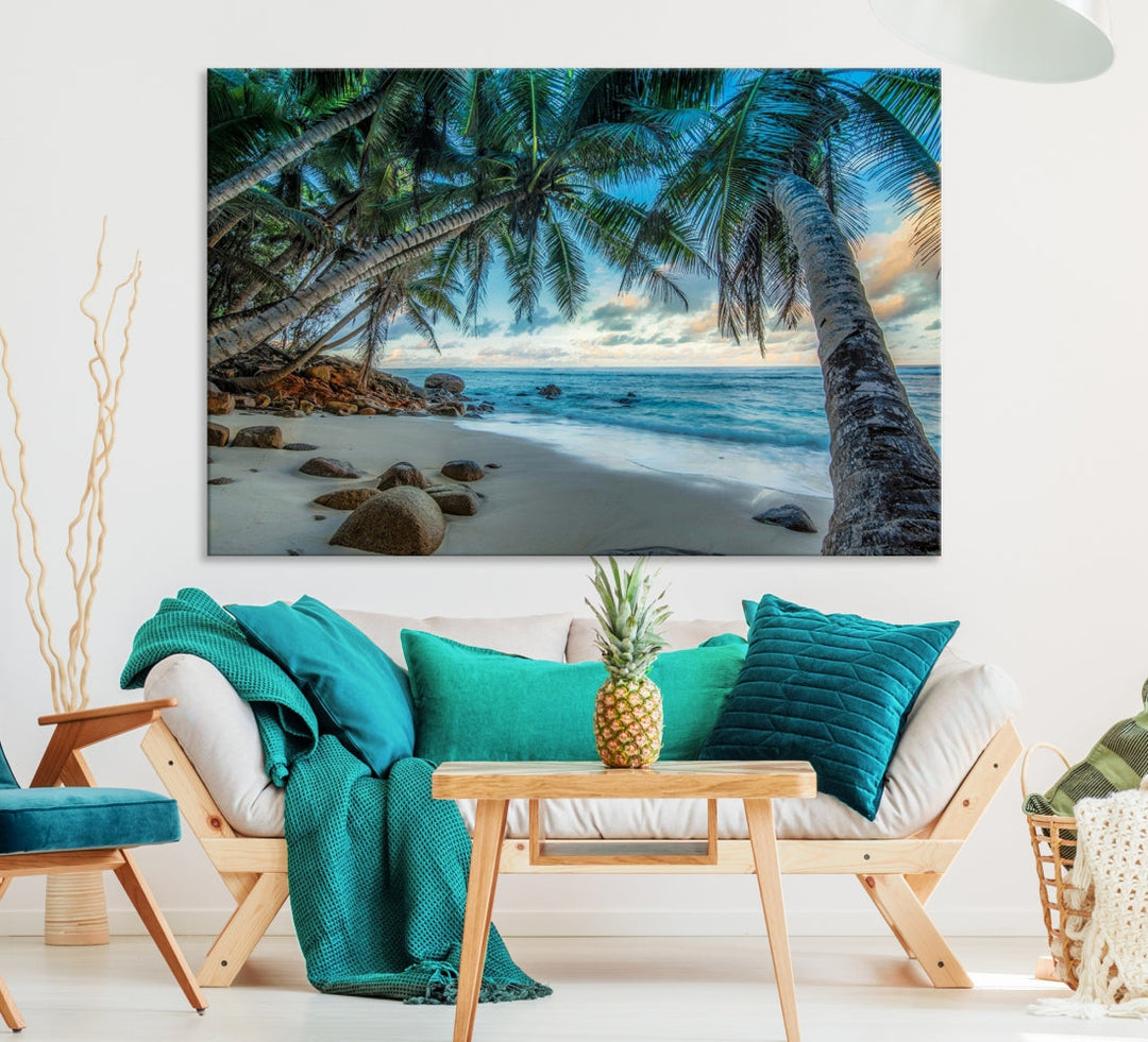 Sea Ocean Palm Trees Sunset Beach Wall Art Canvas Print