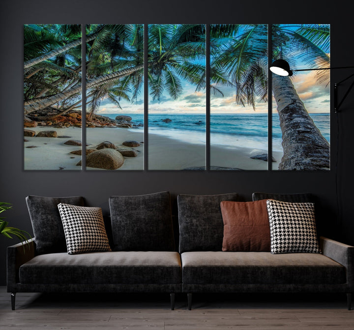 Sea Ocean Palm Trees Sunset Beach Wall Art Canvas Print