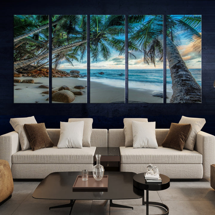 Sea Ocean Palm Trees Sunset Beach Wall Art Canvas Print