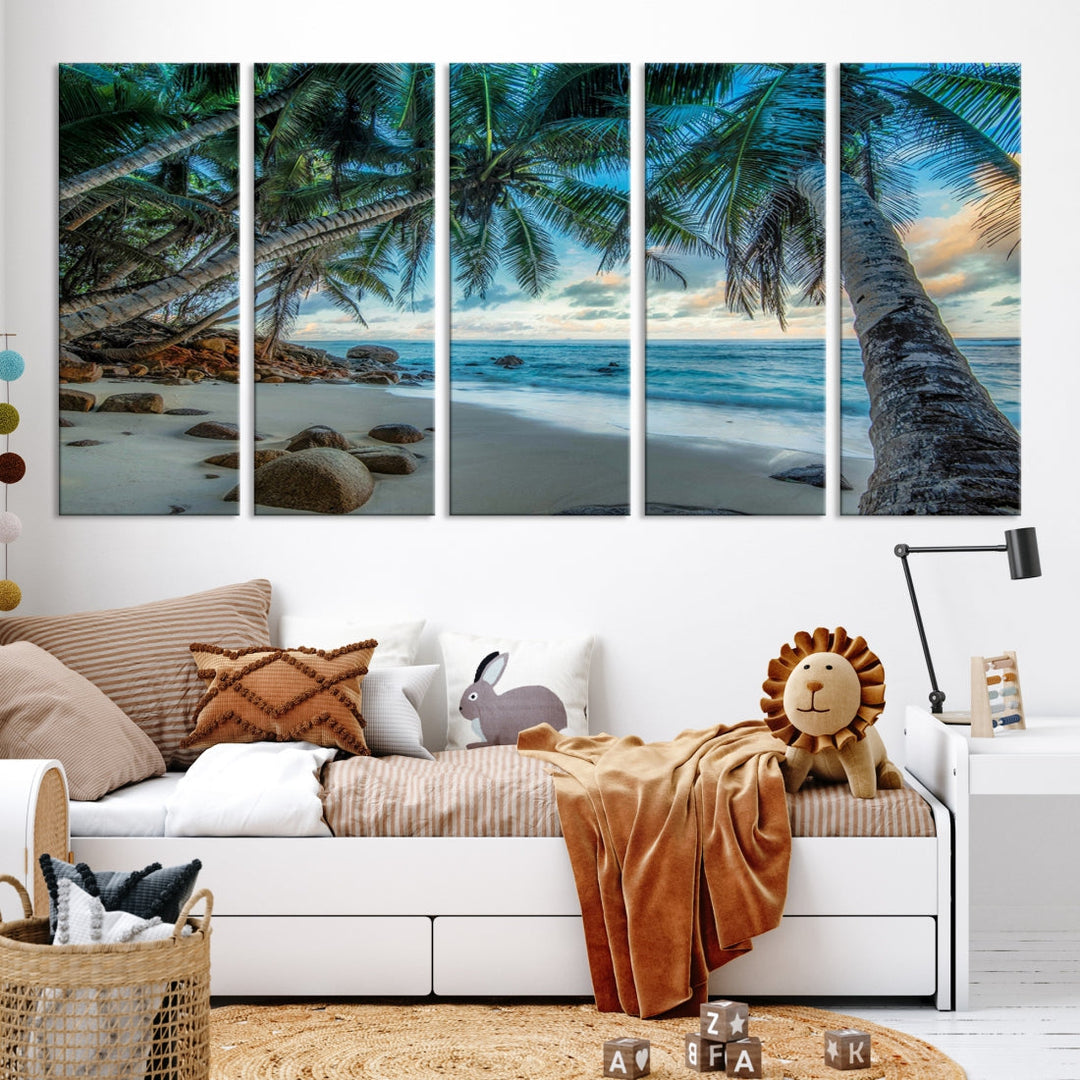 Sea Ocean Palm Trees Sunset Beach Wall Art Canvas Print