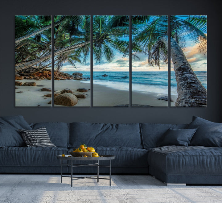 Sea Ocean Palm Trees Sunset Beach Wall Art Canvas Print