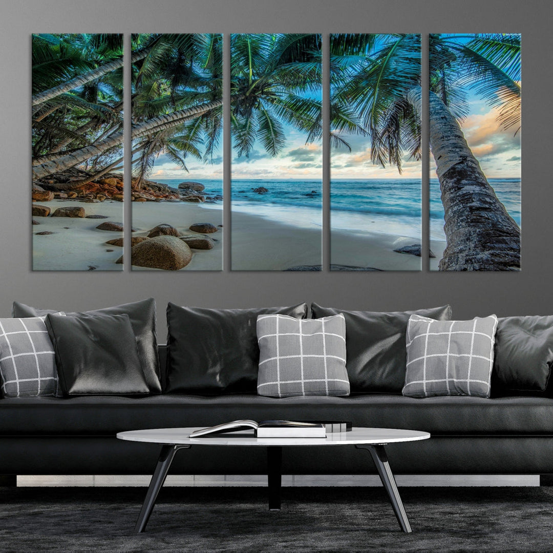 Sea Ocean Palm Trees Sunset Beach Wall Art Canvas Print