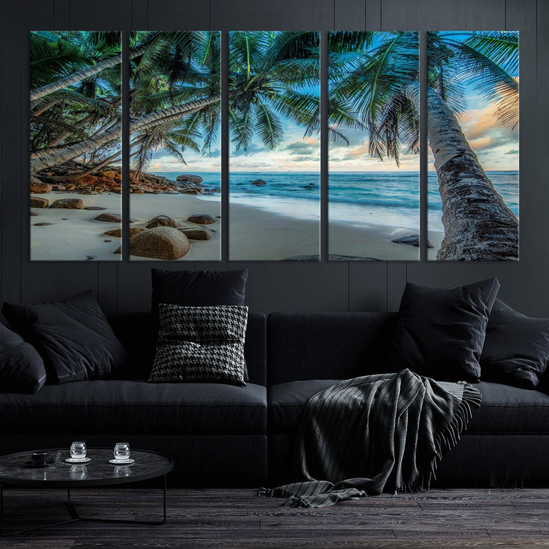 Sea Ocean Palm Trees Sunset Beach Wall Art Canvas Print